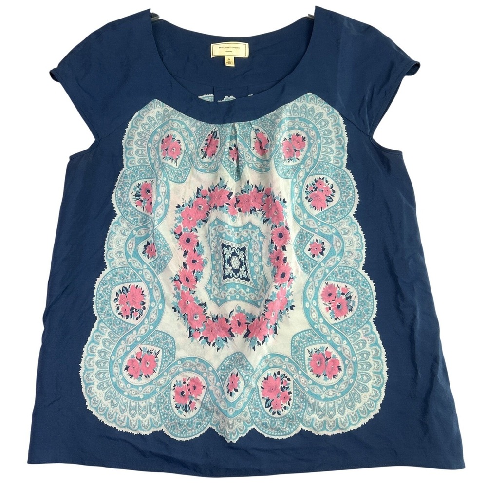 MOULINETTE SOEURS‎ Anthropologie Blouse M 100% Silk Floral Print Top Boho Beach